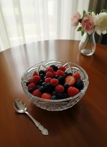 meyve qabi: Şəffaf böyük ölçülü meyvə vazı. Qiymət 1 ədədi 25 manat. İki ədəd var — 2