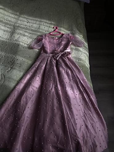 Uşaq üçün bənövşəyi/şam-pudra tonlarında zərif ziyafət donu Söküyü