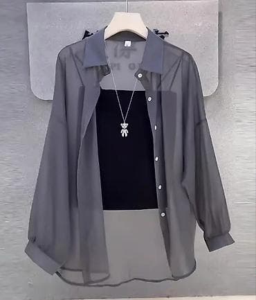 qadin donu: Qadınlar üçün şəffaf şifon köynək - Rəng: tünd boz (smouki) - Parça — 1