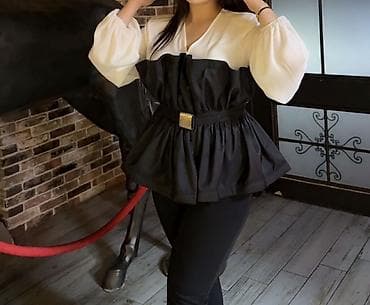 Qadın bluz/üst geyim – iki rəngli dizayn - Üst hissə: krem-ağ