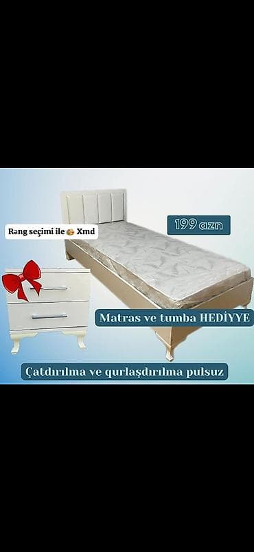 Yataq dəsti – tək nəfərlik çarpayı - Başlıq hissəsi yumşaq və panelli