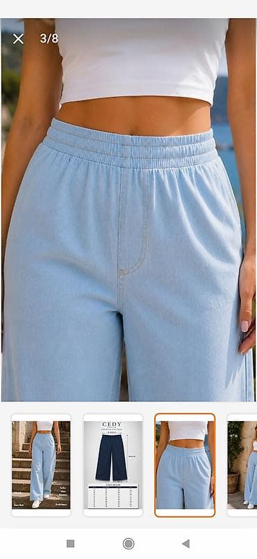 croplar: Məhsul: Qadın geniş kəsimli açıq mavi cins (palazzo/relaxed fit) - — 6