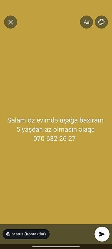 pileken sekilleri: Uşaq baxımı xidməti – ev şəraitində. Mətndə göstərildiyi kimi: “öz — 1