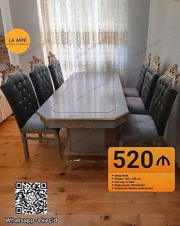 Qonaq otağı üçün, Açılmayan, Dördbucaq masa, 6 stul