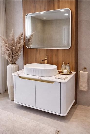 dola: Məhsul: Hamam üçün dizayner lavabo mebeli və işıqlı güzgü dəstləri — 5