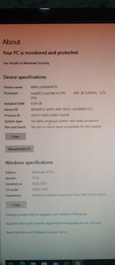 oyun komputer: Windows 10 Pro Yaddası 225 Gb Ram 8 Gb 64 Bit İntel Core İ5 Ekran — 6