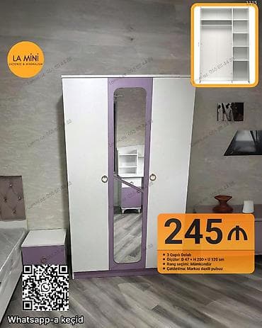 3 qapılı paltar dolabı - Ölçülər: Dərinlik 47 sm x Hündürlük 200 sm x