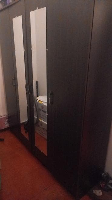 mebel skaf: 4 qapılı, Güzgülü, Qəhvəyi, Digər material, Açılan, Düz dolab — 7