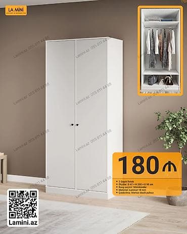 qapi sekilleri: 2 qapılı, Ağ, Digər material, Açılan, Düz dolab — 1