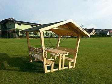 balkon ucun stol stul: Dördbucaq masa, 6 stul, Açılmayan, Skameykalar ilə, Taxta — 1