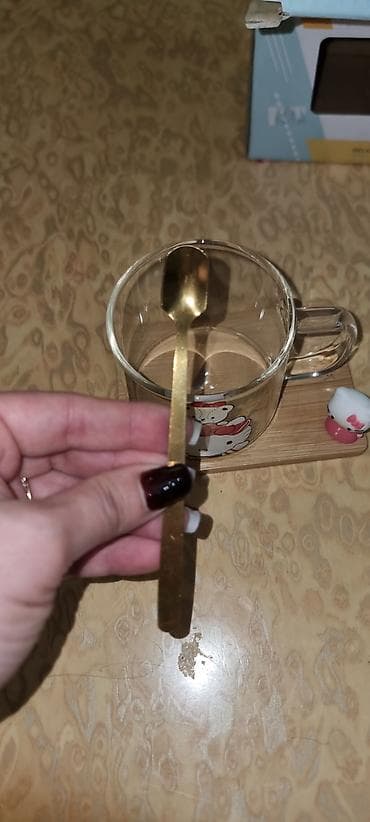 bir yas tortlari: Çay dəsti, rəng - Qızılı, Şüşə, 1 nəfərlik — 4