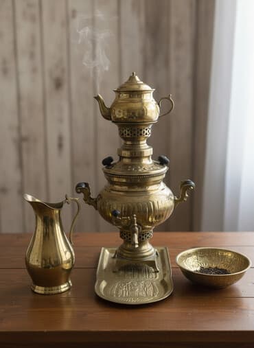 Bronz dəstindən ibarət klassik samovar komplekti - Material: parlaq lalafo.az -da Bronz dəstindən ibarət klassik samovar komplekti - Material: parlaq