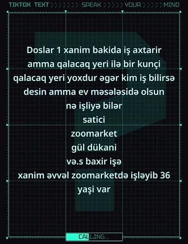 Bakıda iş axtaran xanımın elanıdır. - İxtisas: satıcı - Təcrübə