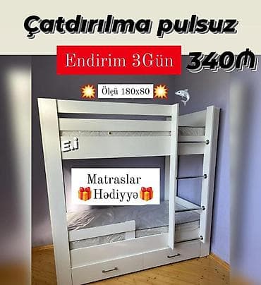 Uşaq üçün ikimərtəbəli çarpayı – ölçü 180x80. Aşağı hissədə iki