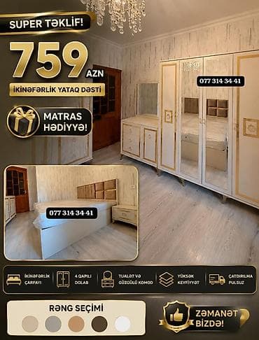 yataqlar: İkinefəlik yataq dəsti – 759 AZN Matras hədiyyə Dəst tərkibi: - — 1
