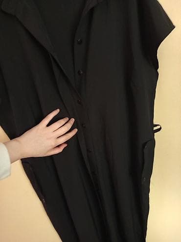 Личные вещи: 46 ve 48 razmeri Qara rəngdə qadın paltarı - Model: köynək-kəsimli — 4