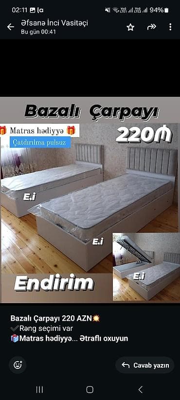 matrasi: Birnəfərlik, Bazalı, Pulsuz matras, Siyirməsiz — 1