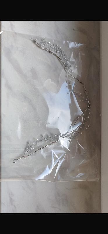 Gəlin saç bəzəyi – incili və kristallı tel kompozisiya - Rəng: gümüşü — 2