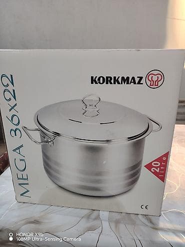 Qazan, rəng - Gümüşü, Paslanmayan polad, 5-dən çox l, 22 sm, Türkiyə