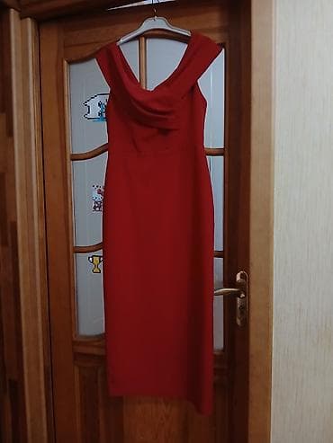 boyun bagi: Qırmızı axşam/gecə geyimi - Stil:uzun siluet, qələm kəsim - Yaxa: Ön — 1