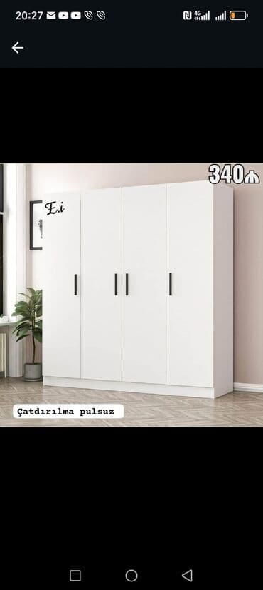 ikinci əl şkaf: Yeni, 4 qapılı Düz dolab, Dolab-asılqan — 10