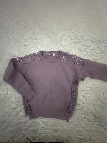 Bənövşəyi rəngdə 5-6yas usaq sviteri. - Model: dairəvi yaxalı