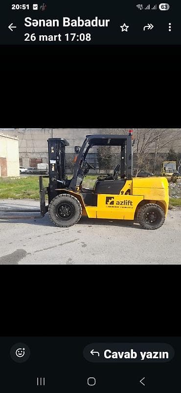 kompressor teh: Hanga markalı dizel forklift Texniki xüsusiyyətlər: - Yükqaldırma: 3 — 6