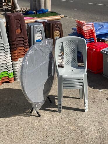 раскладной стол: Yeni, Yumru masa, 4 stul, Açılan, Stullar ilə, Plastik, İran — 4