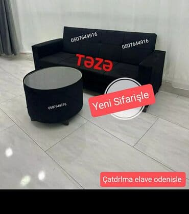Sifarişlə ofis mebeli: Divan, Qonaq otağı üçün, Vеlur parça, Bazalı, Açılan — 4