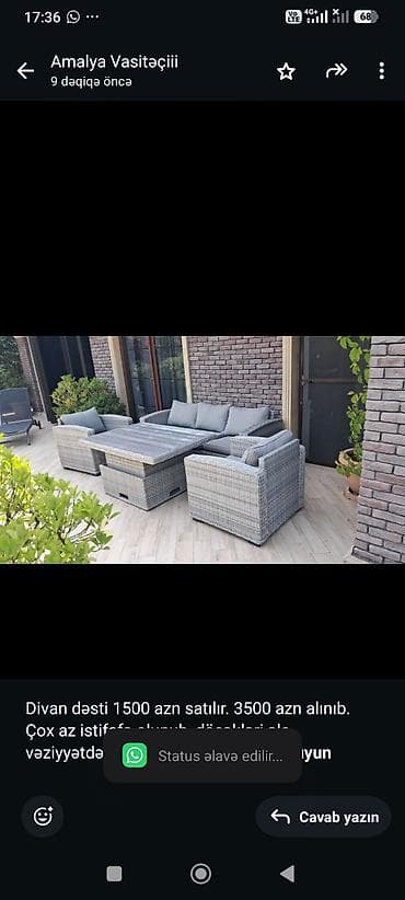 Divan dəsti 1500 azn satılır. 3500 azn alınıb. Çox az istifafə olunub lalafo.az -da Divan dəsti 1500 azn satılır. 3500 azn alınıb. Çox az istifafə olunub