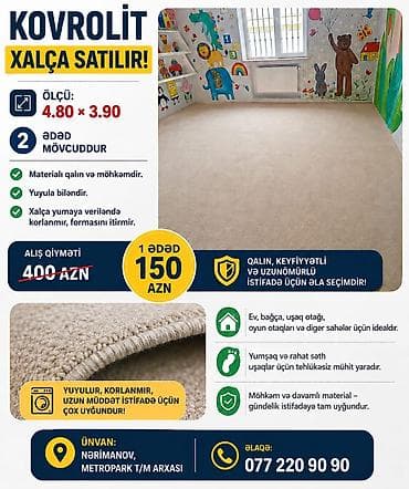 kavro: Kovrolit xalça satılır Ölçü: 4.80 x 3.90 m Say: 2 ədəd mövcuddur — 1