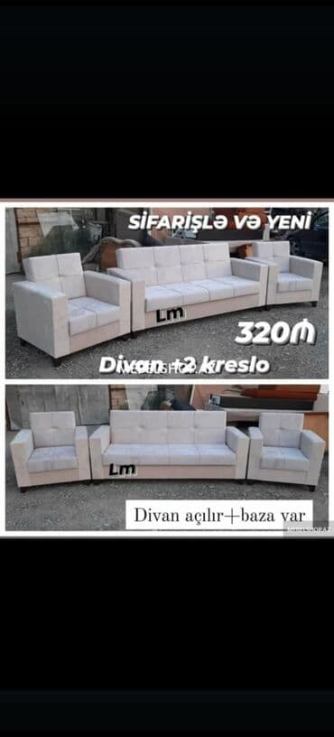 диван и 2 кресла мягкая мебель: Yeni divan və iki kreslodan ibarət dəst. Divan açılır və içərisində — 4