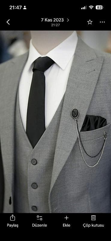 3 hissəli slim-fit klassik kostyum - Rəng: orta-tünd boz - Kəsim — 2