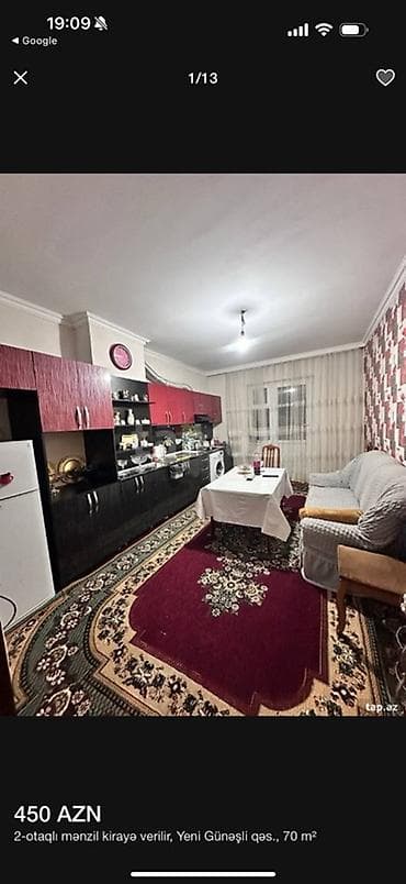 kiraye evler 2024 ecemi: Kirayə mənzil – Yeni Günəşli qəs., 2 otaq, 70 m² Plan: geniş — 3