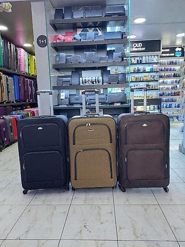 camadan: Tekərli tekstil çamadan dəsti - Rənglər: qara, qəhvəyi, tünd qəhvəyi — 1