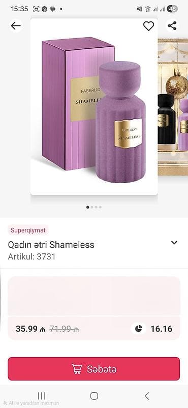 pride parfum qiymeti: Qadın ətri Faberlic Shameless Artikul: 3731 - Brend: Faberlic - — 1