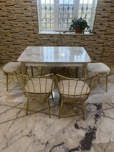 Mətbəx üçün, İşlənmiş, Açılan, Dördbucaq masa, 6 stul