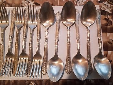 acar naboru: Kəllə-kaşıq dəsti – vintage metal (melxior) çəngəl və qaşıqlar - — 1