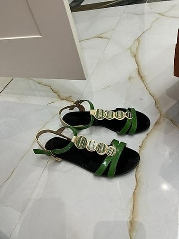 босоножки на тракторной подошве: Размер: 38, цвет - Зеленый, Б/у — 3