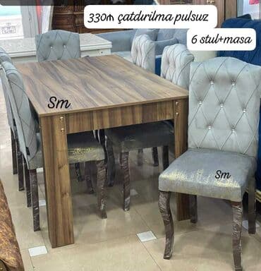 mətbəx stol stul ikinci əl: Qonaq otağı üçün, İşlənmiş, Açılmayan, Dördbucaq masa, 6 stul — 13