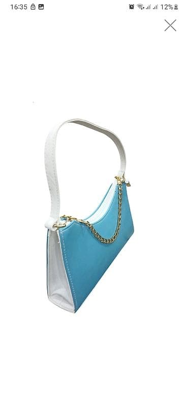 Mavi-ağ rəngli qadın çantası - Stil: çiyin üçün mini baguette model -