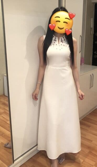 vecerni donlar instagram: Ağ rəngli uzun ziyafət/gecə donu - Model: A-kəsimli, alt hissəsi — 1