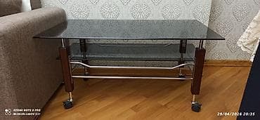 tek stol: Dördbucaq masa, Açılmayan, Təkərli, Şüşə — 1