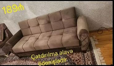 Qəhvəyi rəngdə 3 nəfərlik divan - Yumşaq, toxunuşu rahat parça üzlük
