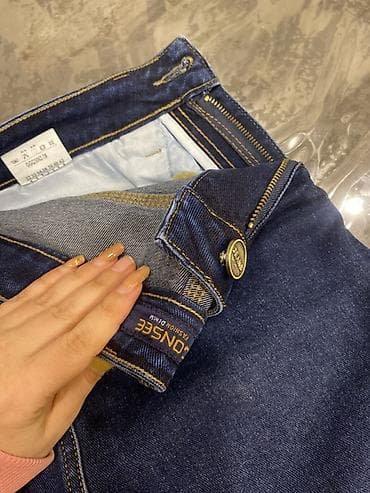 kisi salvari: Tünd-mavi rəngdə klassik cins şalvar baha alinb kişi ucun - Material — 4