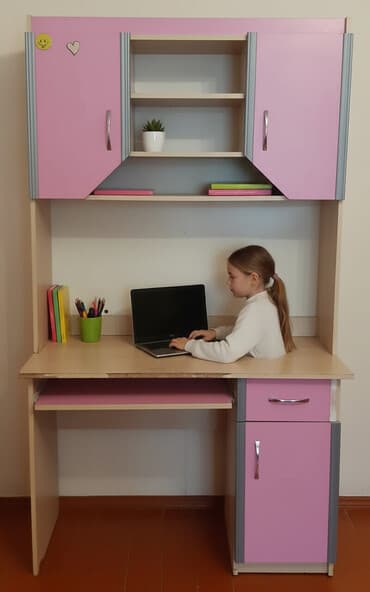 stollu ikimərtəbəli carpayı: Qız üçün, İşlənmiş, Siyirməli, Yazı masası, Stulsuz — 3