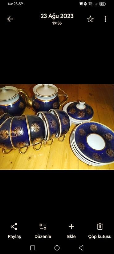 gozel qablar: Çay dəsti, rəng - Göy, Farfor — 3