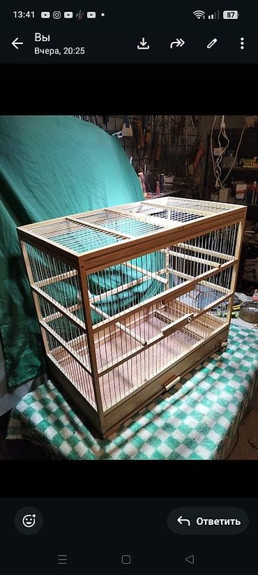 danisan qus: Taxta quş qəfəsi - Material: möhkəm ağac karkas və metal ştangalar - — 1