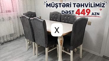 stul stol: Mətbəx/qonaq otağı üçün yemək dəsti - Dəst: 1 masa + 6 stul - Masa — 1