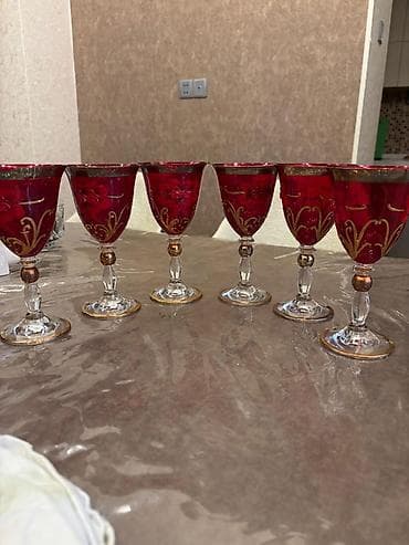 kasa qablar: Qədəhlər, rəng - Qırmızı, Şüşə, 6 ədədli dəst — 1